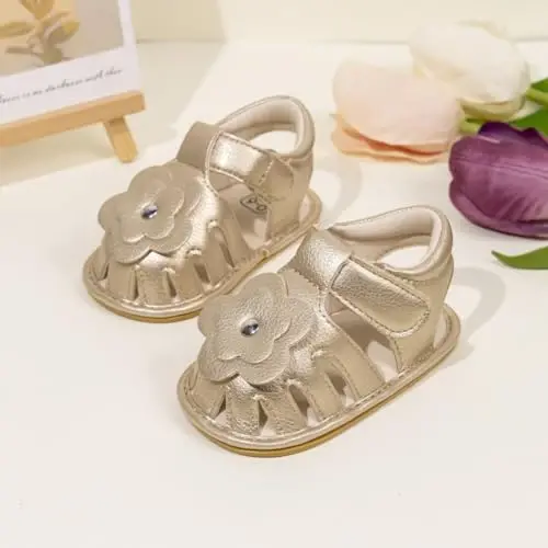 Meckior Baby Toddler Infant Girls PU Leather Soft Open Toe Summer Sandals Flower Princess Flat Shoes - 2