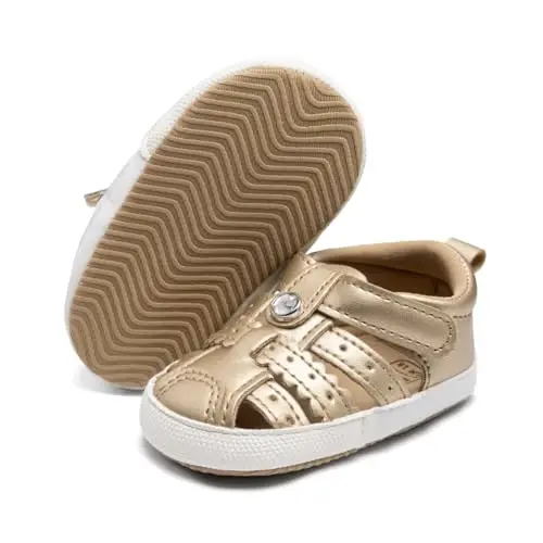 Meckior Baby Toddler Infant Girls PU Leather Soft Open Toe Summer Sandals Flower Princess Flat Shoes - 1