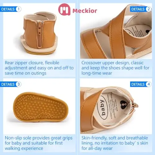 Meckior Baby Toddler Infant Girls PU Leather Soft Open Toe Summer Sandals Flower Princess Flat Shoes - 5