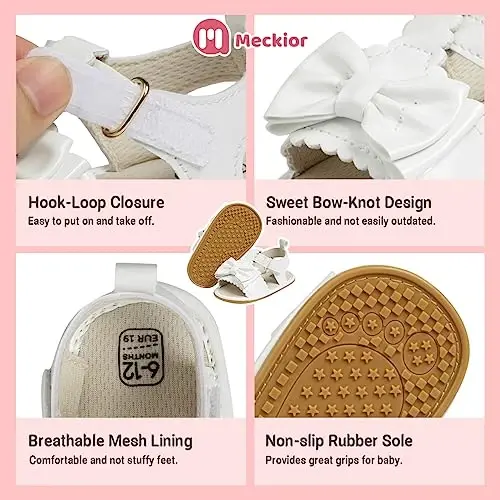 Meckior Baby Toddler Infant Girls PU Leather Soft Open Toe Summer Sandals Flower Princess Flat Shoes - 5