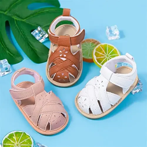 Meckior Baby Toddler Infant Girls PU Leather Soft Open Toe Summer Sandals Flower Princess Flat Shoes - MECKIOR (1)