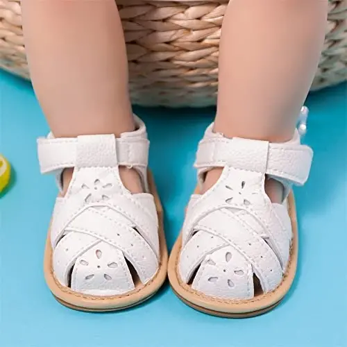 Meckior Baby Toddler Infant Girls PU Leather Soft Open Toe Summer Sandals Flower Princess Flat Shoes - 3