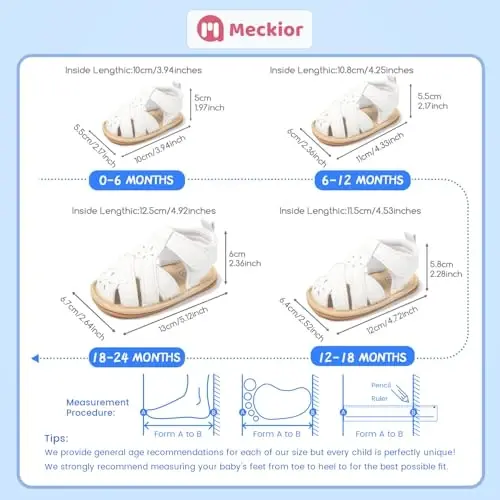 Meckior Baby Toddler Infant Girls PU Leather Soft Open Toe Summer Sandals Flower Princess Flat Shoes - 6