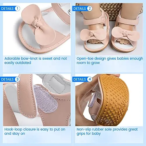 Meckior Baby Toddler Infant Girls PU Leather Soft Open Toe Summer Sandals Flower Princess Flat Shoes - 4