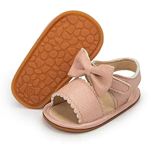 Meckior Baby Toddler Infant Girls PU Leather Soft Open Toe Summer Sandals Flower Princess Flat Shoes - 1