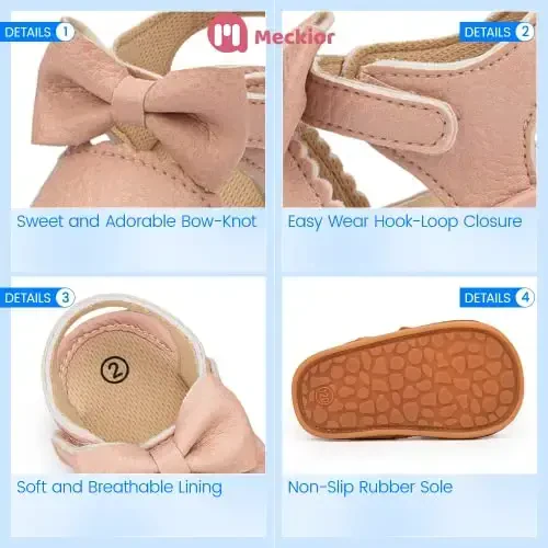 Meckior Baby Toddler Infant Girls PU Leather Soft Open Toe Summer Sandals Flower Princess Flat Shoes - 5