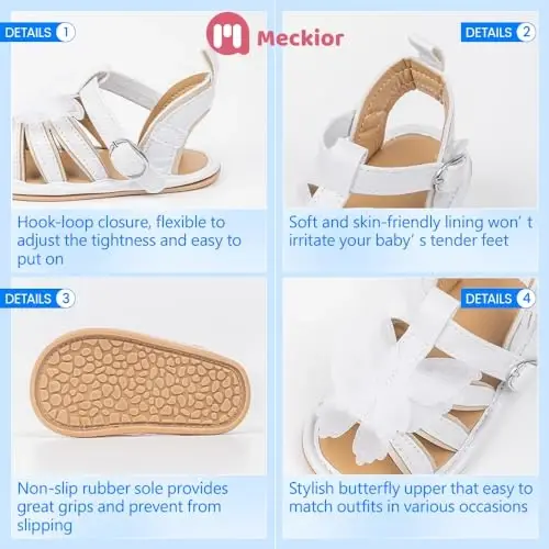Meckior Baby Toddler Infant Girls PU Leather Soft Open Toe Summer Sandals Flower Princess Flat Shoes - 5