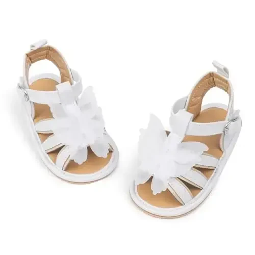 Meckior Baby Toddler Infant Girls PU Leather Soft Open Toe Summer Sandals Flower Princess Flat Shoes 