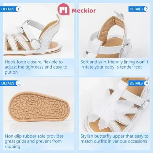 Meckior Baby Toddler Infant Girls PU Leather Soft Open Toe Summer Sandals Flower Princess Flat Shoes - 5