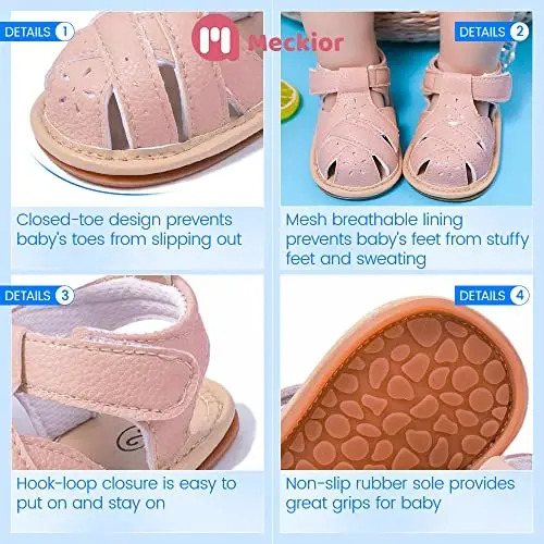 Meckior Baby Toddler Infant Girls PU Leather Soft Open Toe Summer Sandals Flower Princess Flat Shoes - 5