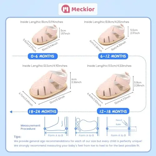 Meckior Baby Toddler Infant Girls PU Leather Soft Open Toe Summer Sandals Flower Princess Flat Shoes - 6