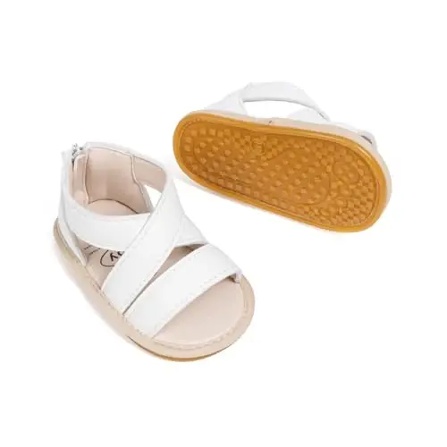 Meckior Baby Toddler Infant Girls PU Leather Soft Open Toe Summer Sandals Flower Princess Flat Shoes - 1