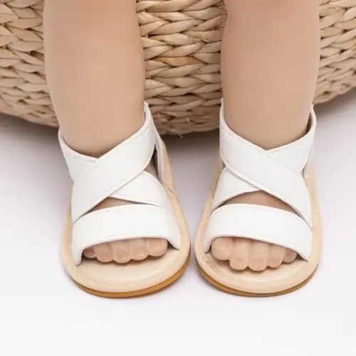 Meckior Baby Toddler Infant Girls PU Leather Soft Open Toe Summer Sandals Flower Princess Flat Shoes - 3