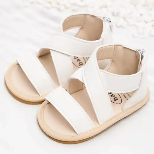 Meckior Baby Toddler Infant Girls PU Leather Soft Open Toe Summer Sandals Flower Princess Flat Shoes - 4