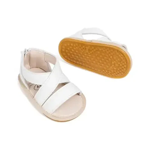 Meckior Baby Toddler Infant Girls PU Leather Soft Open Toe Summer Sandals Flower Princess Flat Shoes - 1