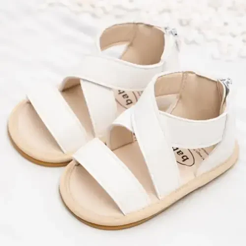 Meckior Baby Toddler Infant Girls PU Leather Soft Open Toe Summer Sandals Flower Princess Flat Shoes - 4