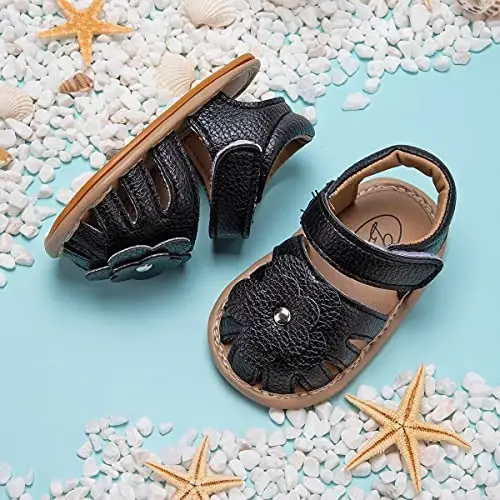 Meckior Baby Toddler Infant Girls PU Leather Soft Open Toe Summer Sandals Flower Princess Flat Shoes - 4
