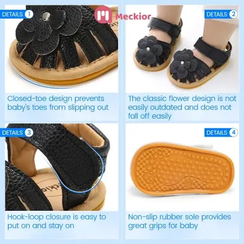 Meckior Baby Toddler Infant Girls PU Leather Soft Open Toe Summer Sandals Flower Princess Flat Shoes - 5