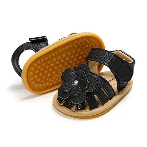 Meckior Baby Toddler Infant Girls PU Leather Soft Open Toe Summer Sandals Flower Princess Flat Shoes 