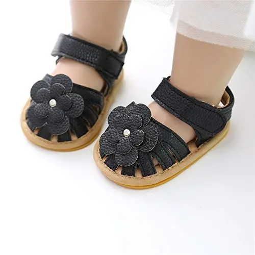 Meckior Baby Toddler Infant Girls PU Leather Soft Open Toe Summer Sandals Flower Princess Flat Shoes - 2