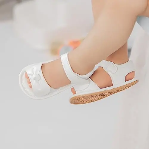 Meckior Baby Toddler Infant Girls PU Leather Soft Open Toe Summer Sandals Flower Princess Flat Shoes - 3