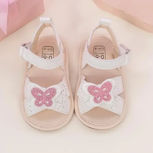 Meckior Baby Toddler Infant Girls PU Leather Soft Open Toe Summer Sandals Flower Princess Flat Shoes - 4