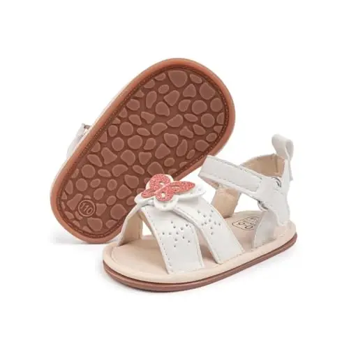 Meckior Baby Toddler Infant Girls PU Leather Soft Open Toe Summer Sandals Flower Princess Flat Shoes - 1
