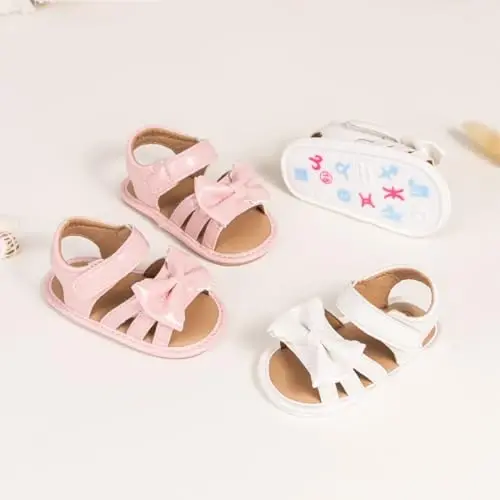 Meckior Baby Toddler Infant Girls PU Leather Soft Open Toe Summer Sandals Flower Princess Flat Shoes - 2