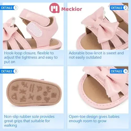 Meckior Baby Toddler Infant Girls PU Leather Soft Open Toe Summer Sandals Flower Princess Flat Shoes - 5