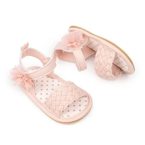 Meckior Baby Toddler Infant Girls PU Leather Soft Open Toe Summer Sandals Flower Princess Flat Shoes - 1