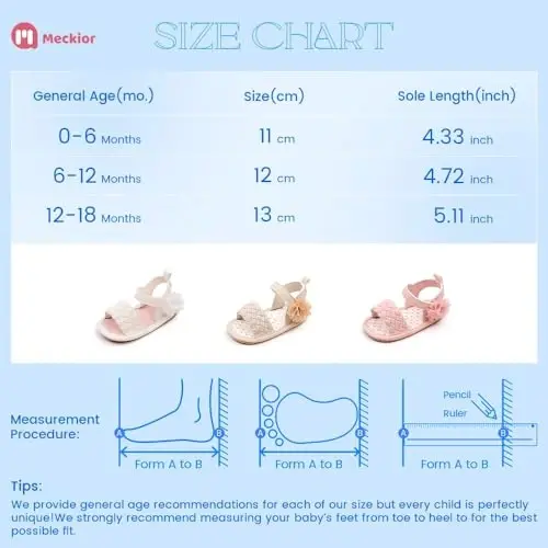 Meckior Baby Toddler Infant Girls PU Leather Soft Open Toe Summer Sandals Flower Princess Flat Shoes - 6