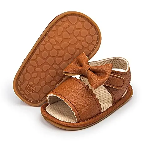 Meckior Baby Toddler Infant Girls PU Leather Soft Open Toe Summer Sandals Flower Princess Flat Shoes 