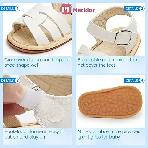 Meckior Baby Toddler Infant Girls PU Leather Soft Open Toe Summer Sandals Flower Princess Flat Shoes - 5