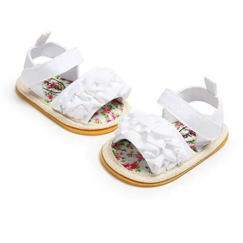 Meckior Baby Toddler Infant Girls PU Leather Soft Open Toe Summer Sandals Flower Princess Flat Shoes - 3