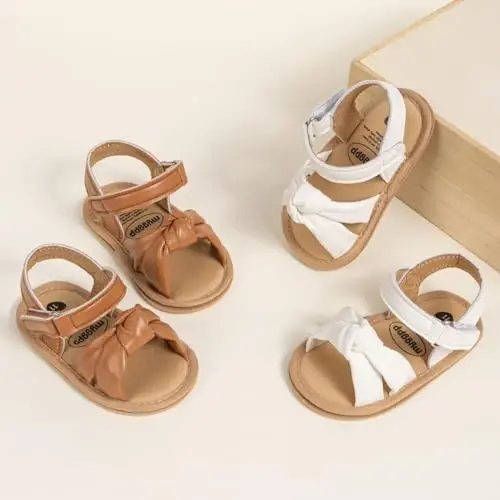 Meckior Baby Toddler Infant Girls PU Leather Soft Open Toe Summer Sandals Flower Princess Flat Shoes - 2