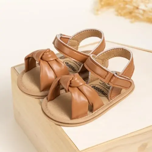 Meckior Baby Toddler Infant Girls PU Leather Soft Open Toe Summer Sandals Flower Princess Flat Shoes - 4