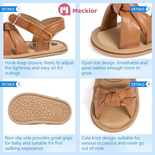 Meckior Baby Toddler Infant Girls PU Leather Soft Open Toe Summer Sandals Flower Princess Flat Shoes - 5