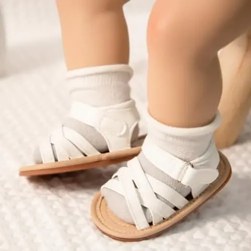 Meckior Baby Toddler Infant Girls PU Leather Soft Open Toe Summer Sandals Flower Princess Flat Shoes - 2