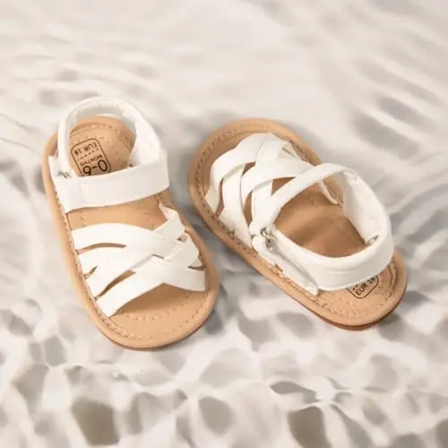 Meckior Baby Toddler Infant Girls PU Leather Soft Open Toe Summer Sandals Flower Princess Flat Shoes - 4