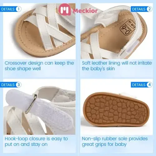 Meckior Baby Toddler Infant Girls PU Leather Soft Open Toe Summer Sandals Flower Princess Flat Shoes - 5