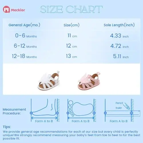 Meckior Baby Toddler Infant Girls PU Leather Soft Open Toe Summer Sandals Flower Princess Flat Shoes - 6