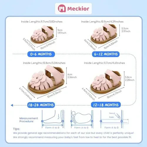 Meckior Baby Toddler Infant Girls PU Leather Soft Open Toe Summer Sandals Flower Princess Flat Shoes - 6