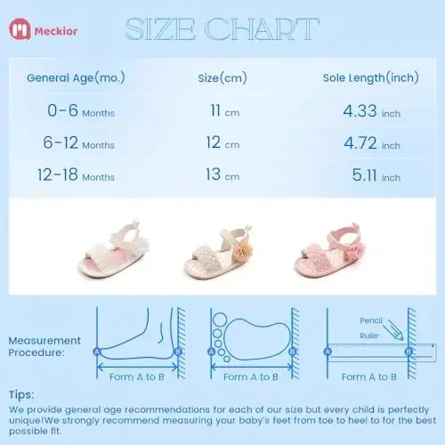 Meckior Baby Toddler Infant Girls PU Leather Soft Open Toe Summer Sandals Flower Princess Flat Shoes - 6