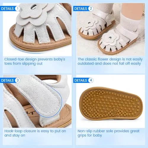 Meckior Baby Toddler Infant Girls PU Leather Soft Open Toe Summer Sandals Flower Princess Flat Shoes - 5