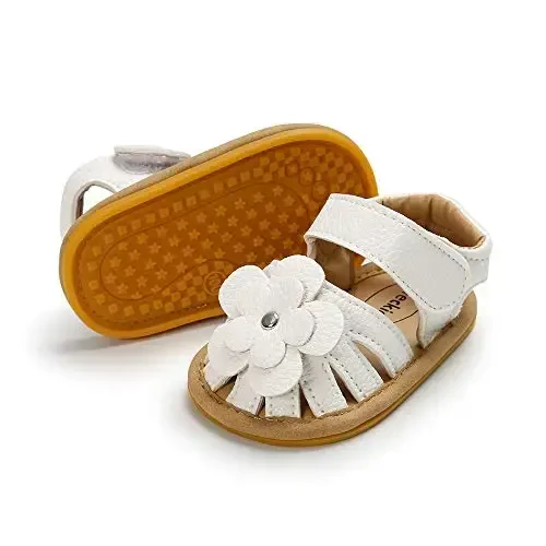 Meckior Baby Toddler Infant Girls PU Leather Soft Open Toe Summer Sandals Flower Princess Flat Shoes - Modazone