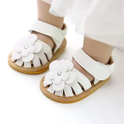 Meckior Baby Toddler Infant Girls PU Leather Soft Open Toe Summer Sandals Flower Princess Flat Shoes - 2