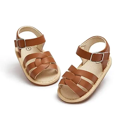 Meckior Baby Toddler Infant Girls PU Leather Soft Open Toe Summer Sandals Flower Princess Flat Shoes - 1