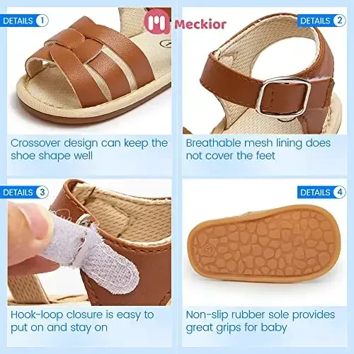 Meckior Baby Toddler Infant Girls PU Leather Soft Open Toe Summer Sandals Flower Princess Flat Shoes - 5