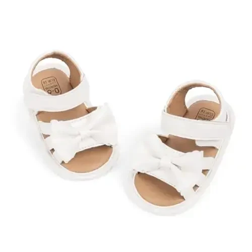 Meckior Baby Toddler Infant Girls PU Leather Soft Open Toe Summer Sandals Flower Princess Flat Shoes - 1