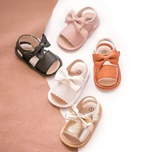 Meckior Baby Toddler Infant Girls PU Leather Soft Open Toe Summer Sandals Flower Princess Flat Shoes - MECKIOR (1)